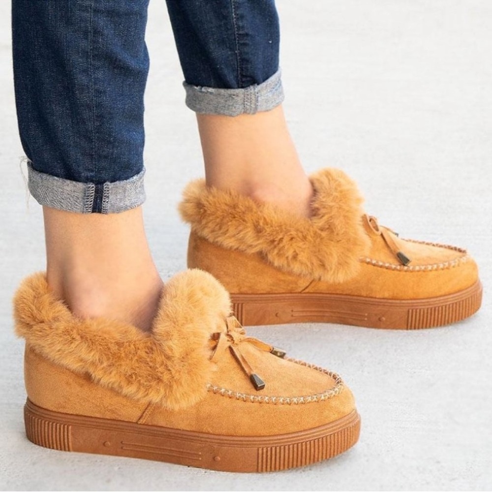 Women’s Chestnut Brown Faux Fur Lined Slip On Moccasin Loafers Size 9 - Picture 5 of 13